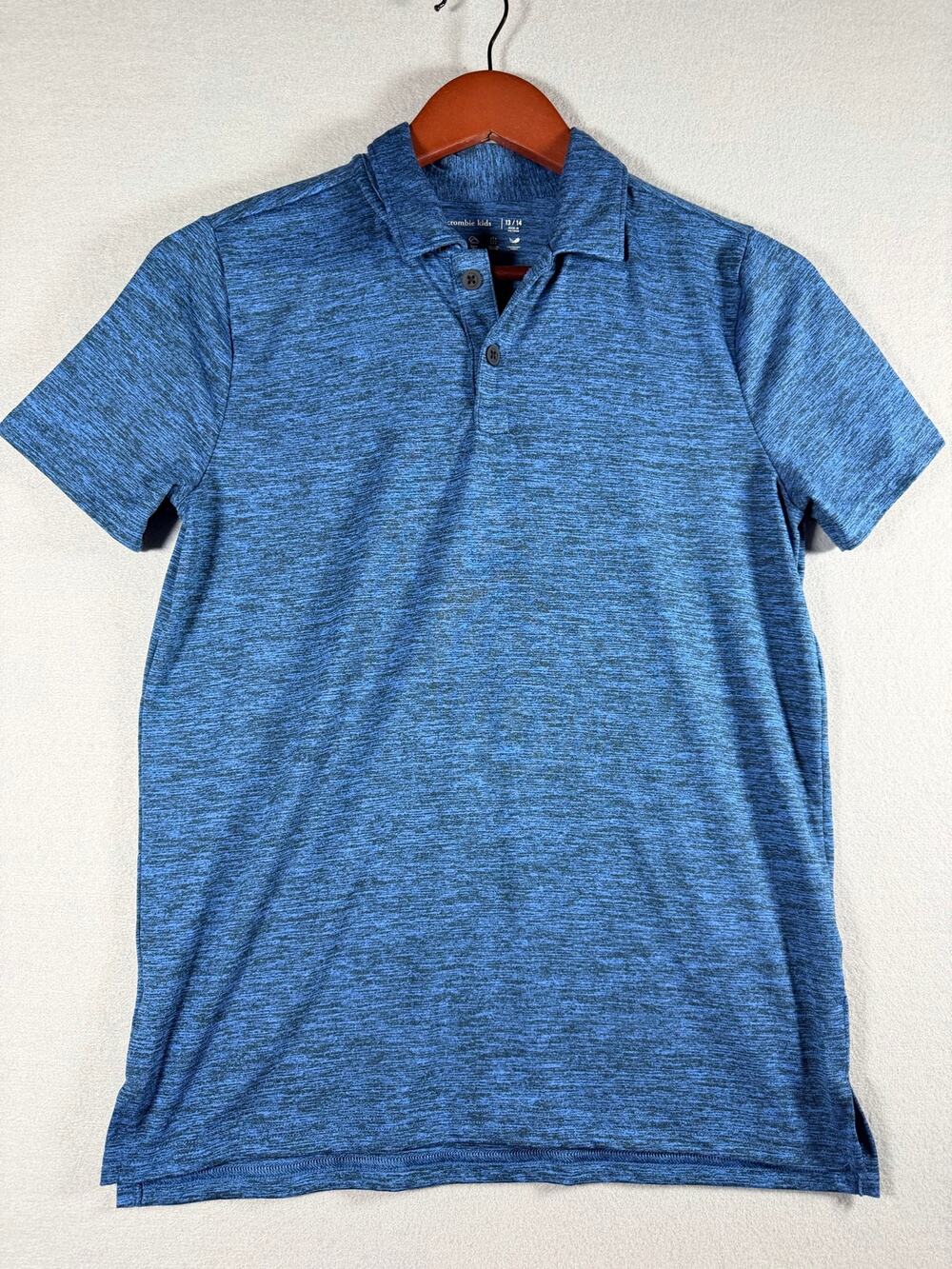 Abercrombie Kids Boys Performance Polo Shirt Size 13/14 Blue Heather Stretch